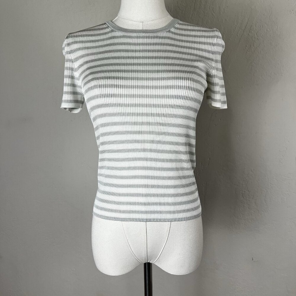 Madewell Micro-Rib Sweater Teeā Monument White Gray Stripe Short Sleeve XXS NEW